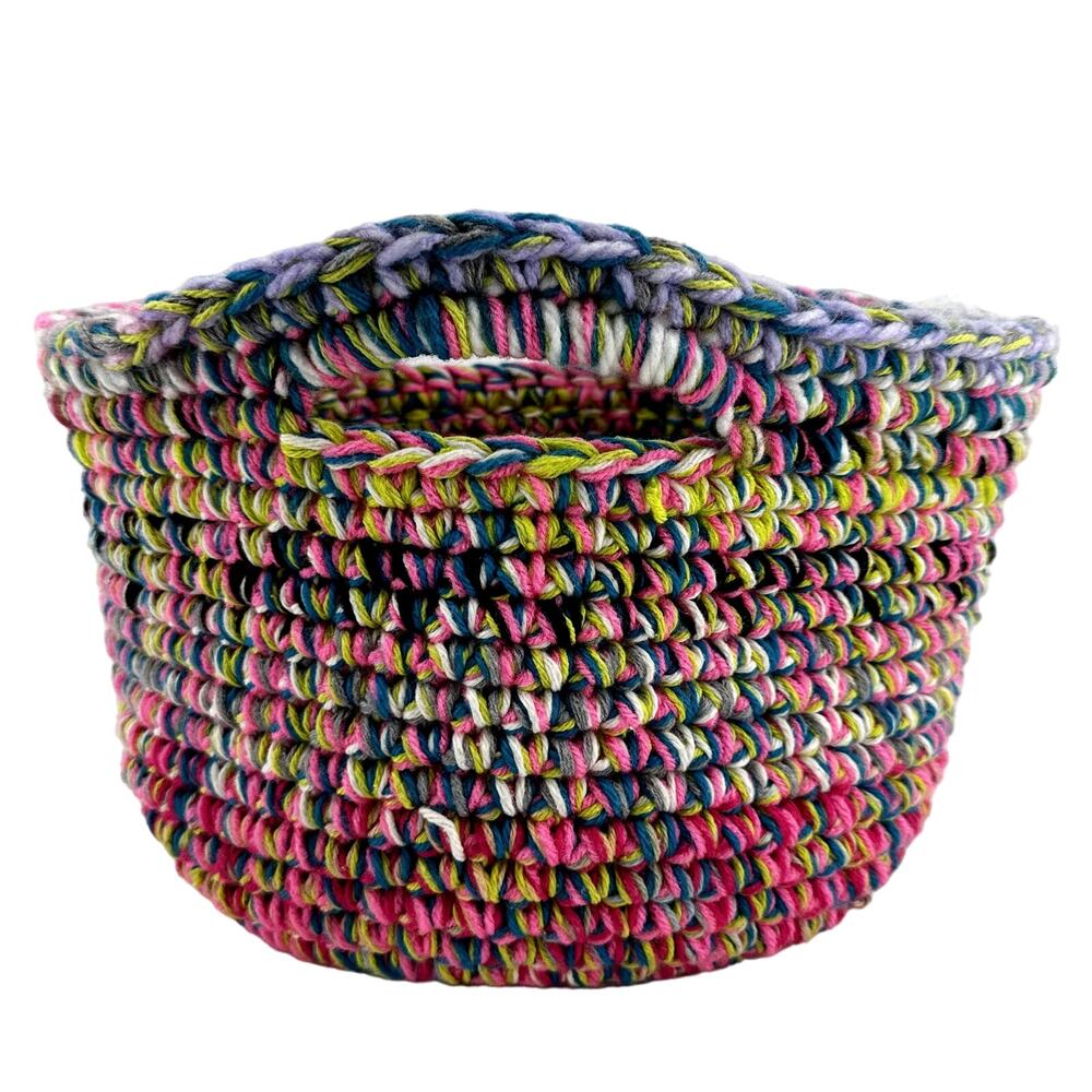 Handmade Knit Crochet Basket Handbag Yarn Colorful Tribal Classic Multicolor